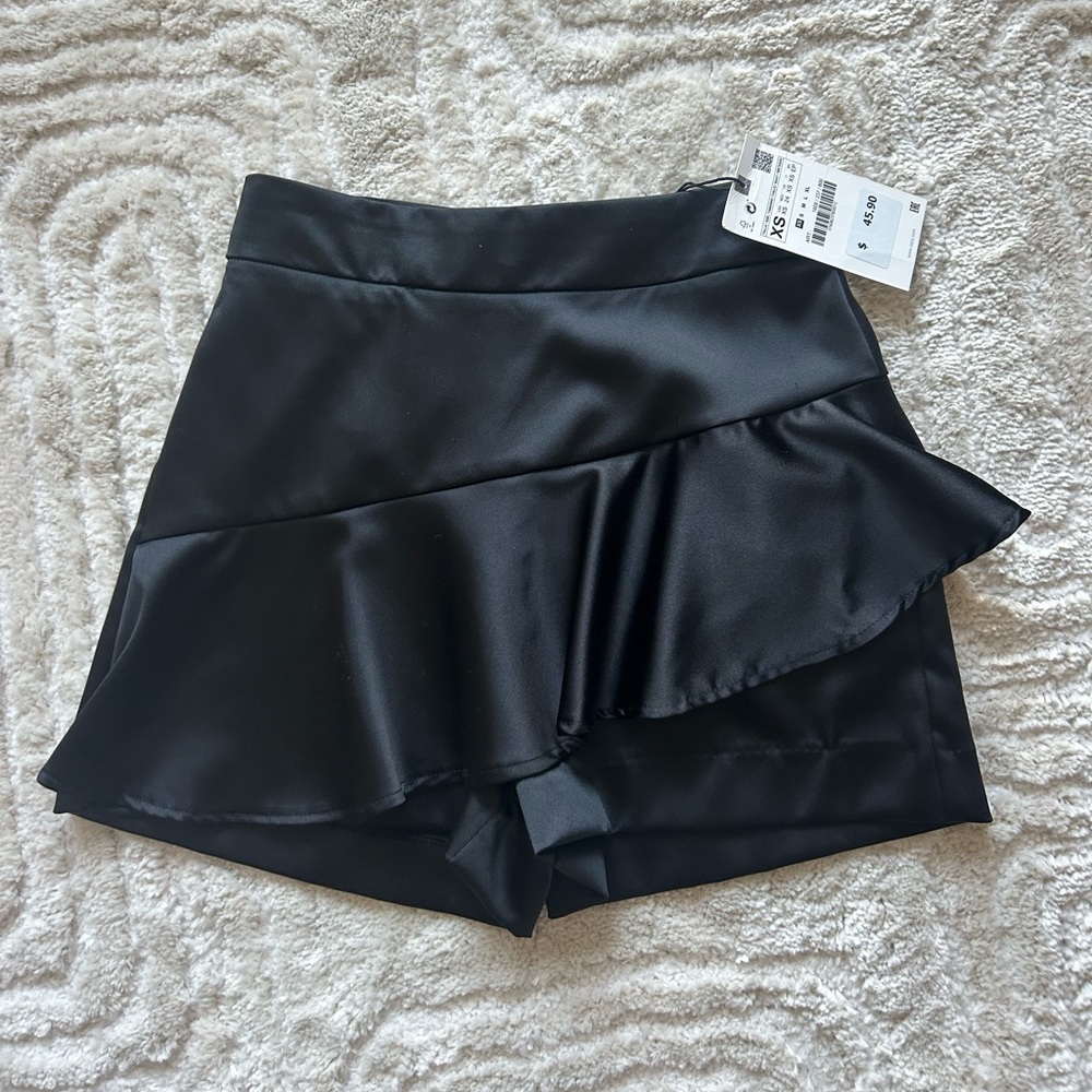 Black satin skort